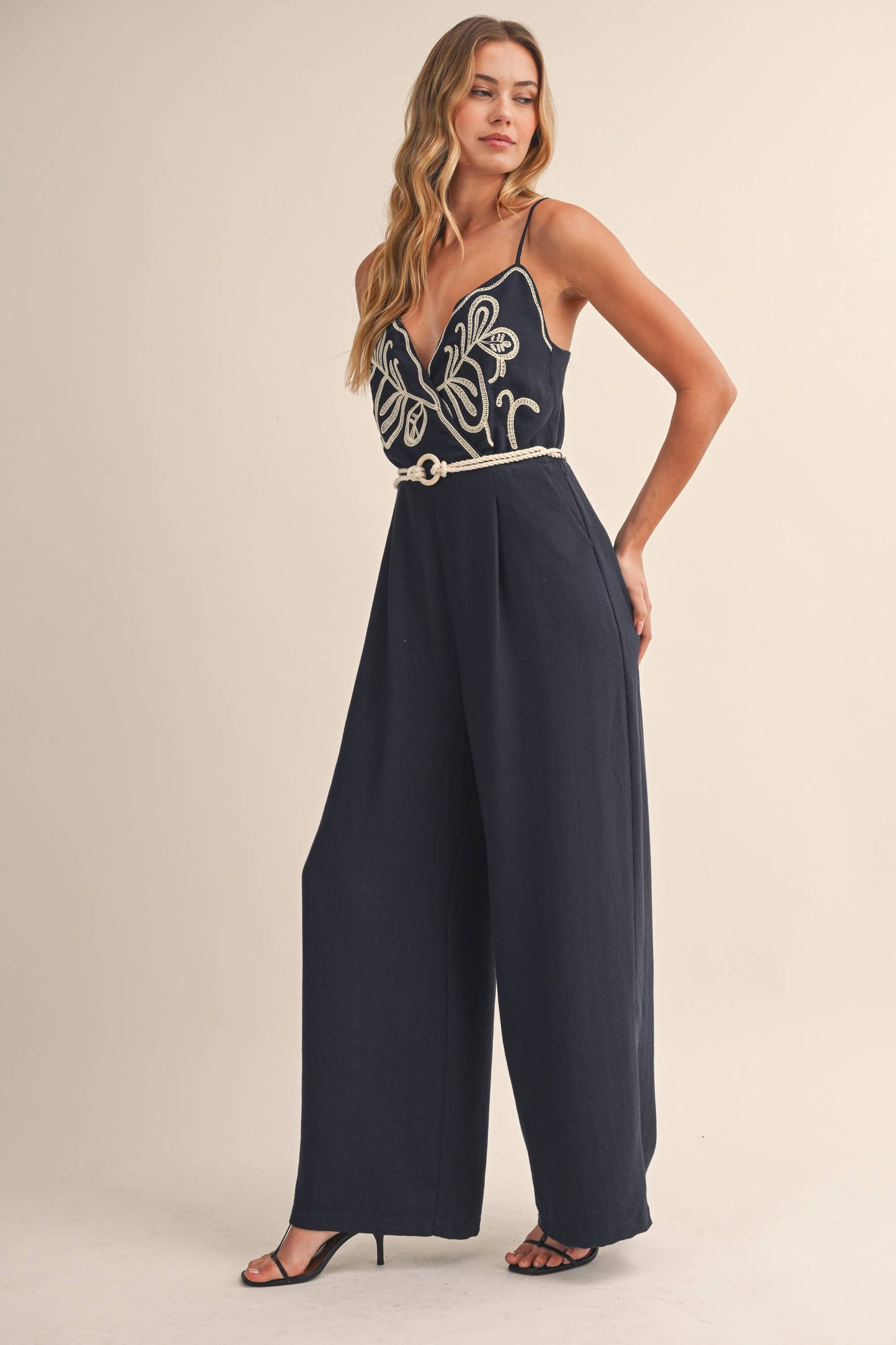 Classic embroidered linen jumpsuit
