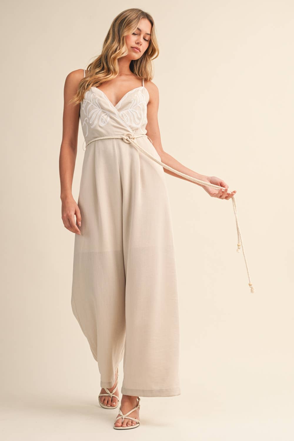 Classic embroidered linen jumpsuit