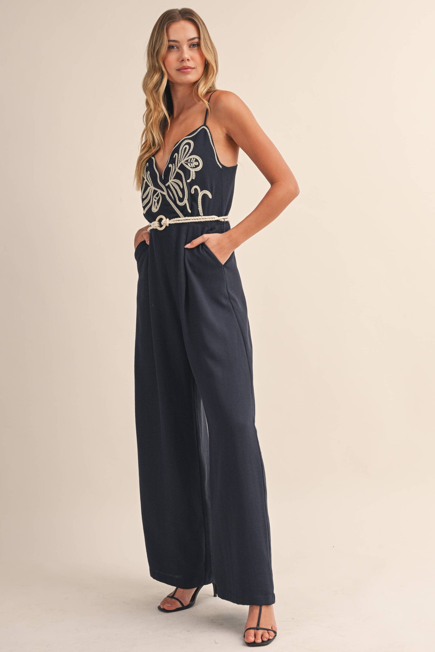 Classic embroidered linen jumpsuit