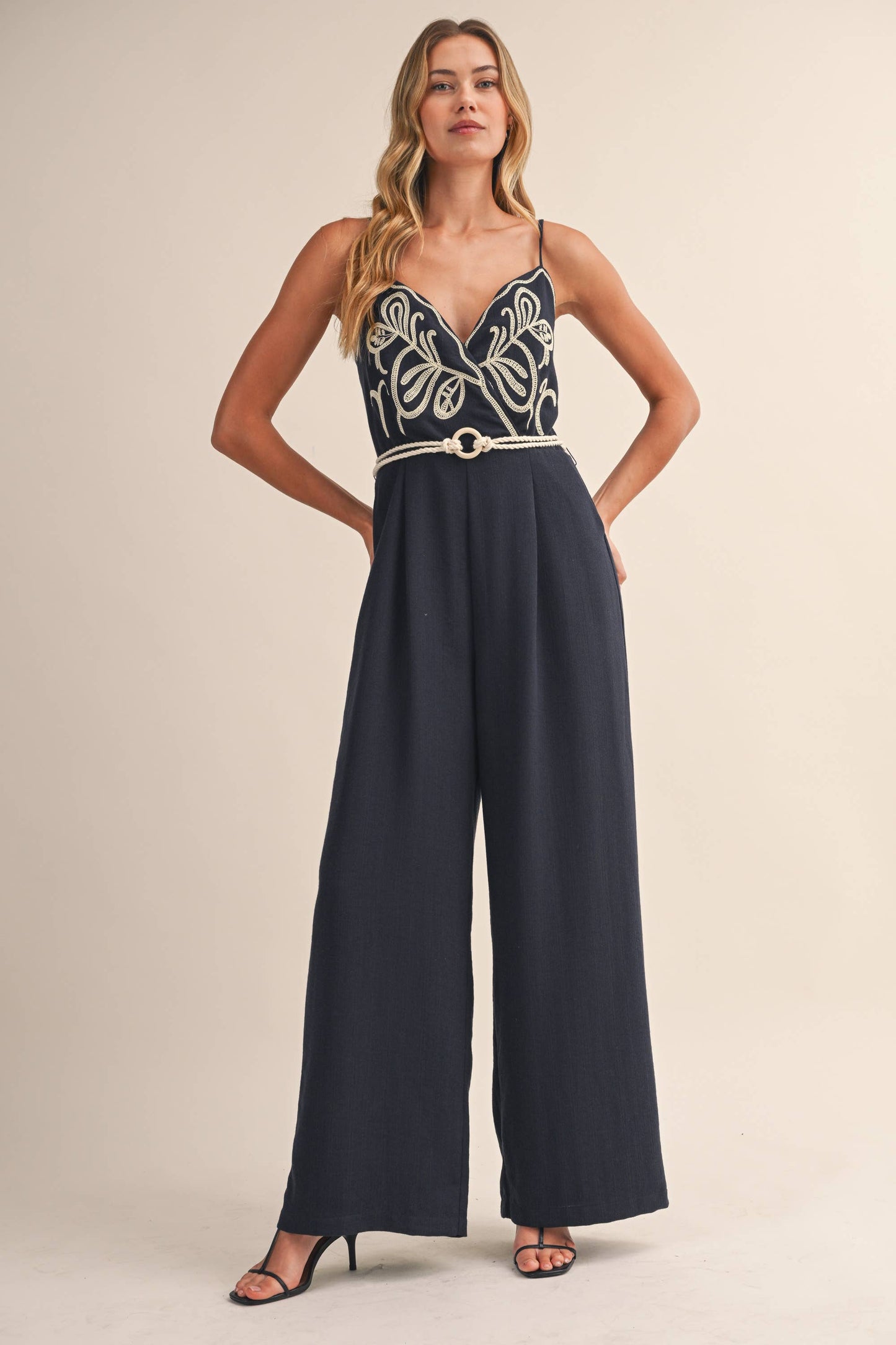Classic embroidered linen jumpsuit