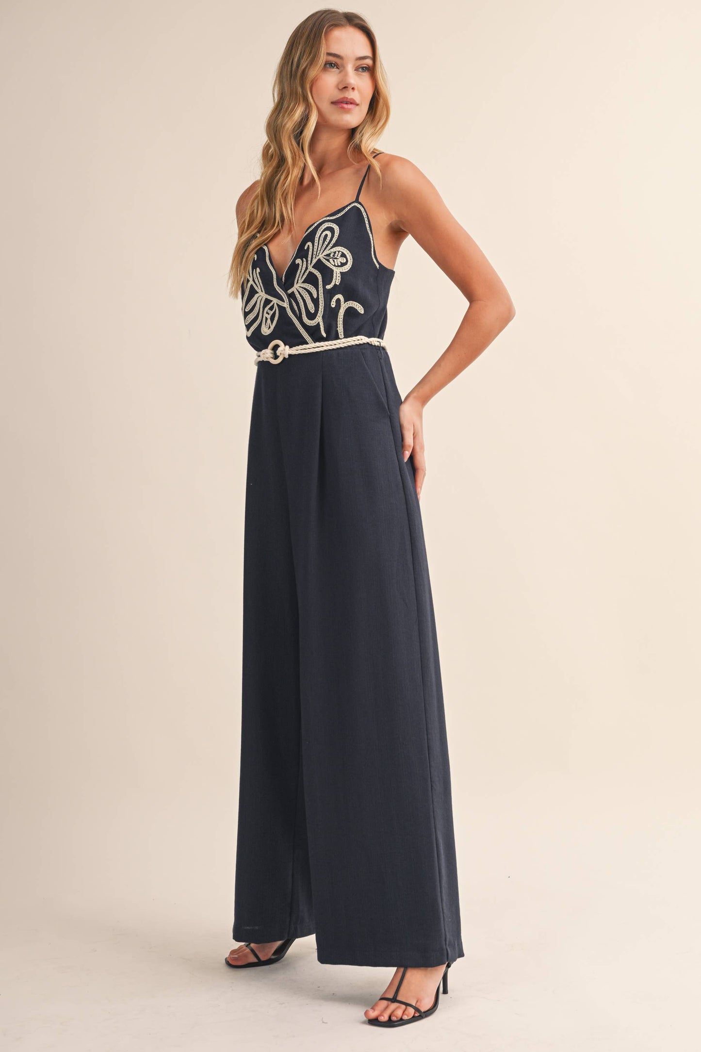 Classic embroidered linen jumpsuit