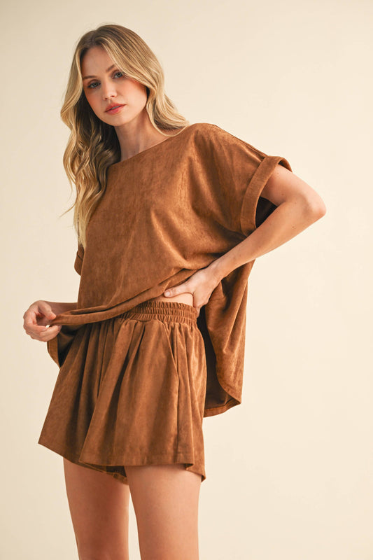 Suede 2 piece short set