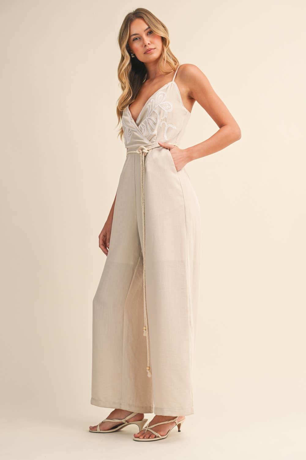 Classic embroidered linen jumpsuit