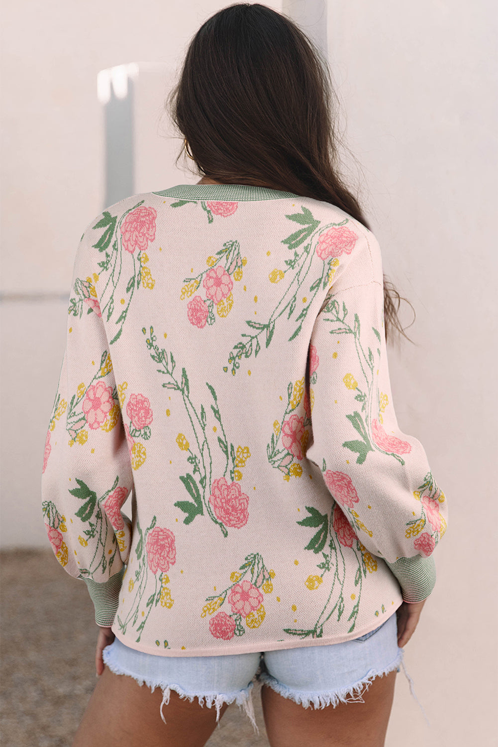 Floral V-neck sweatshirt