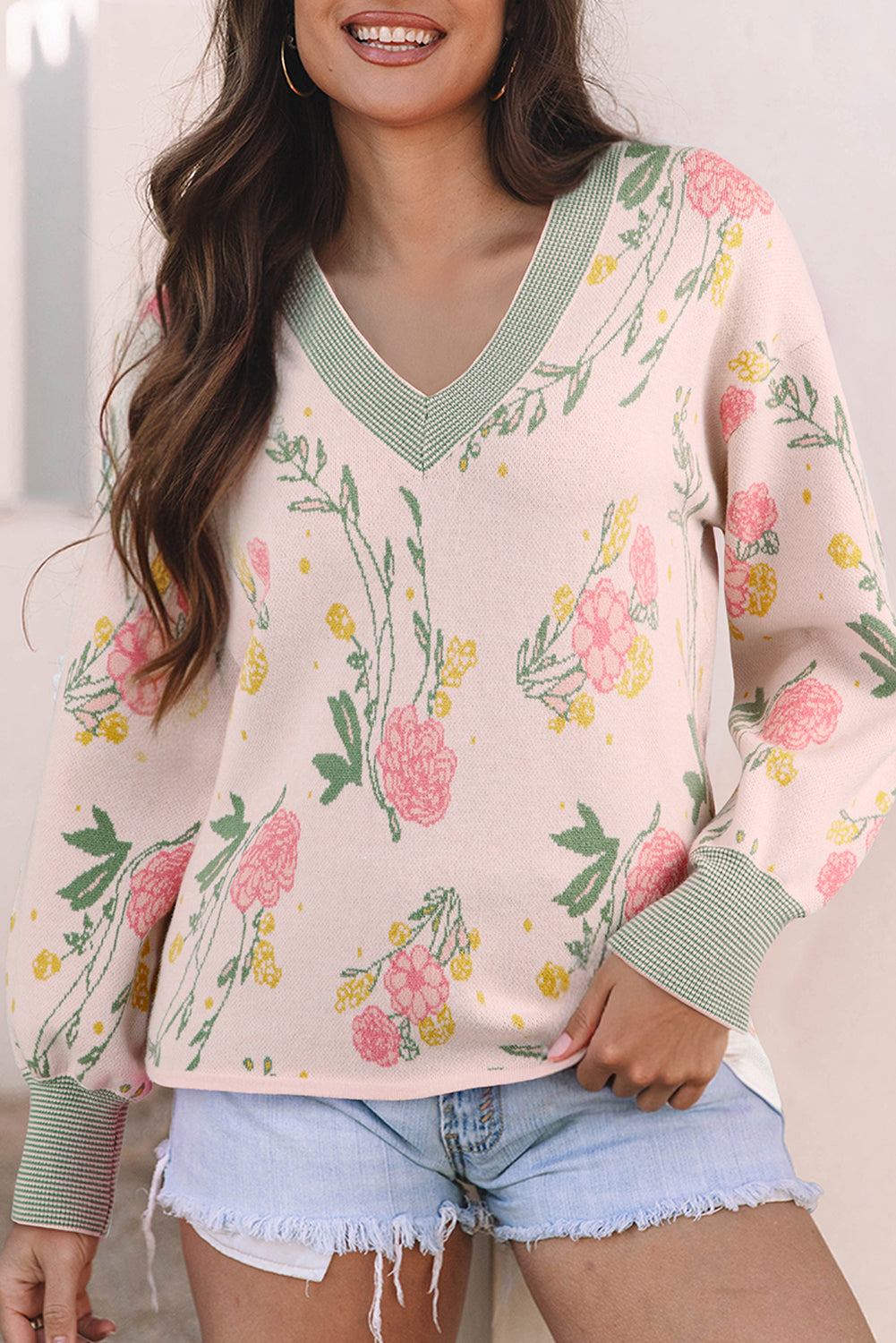 Floral V-neck sweatshirt