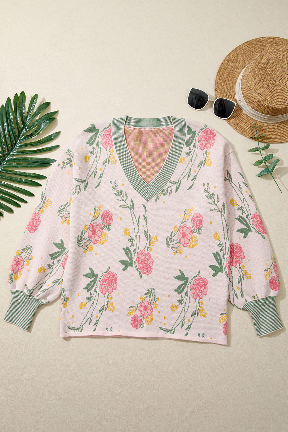 Floral V-neck sweatshirt