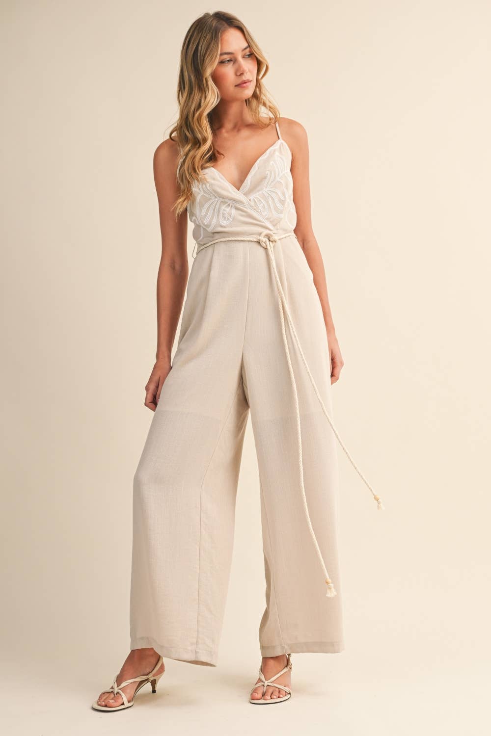 Classic embroidered linen jumpsuit