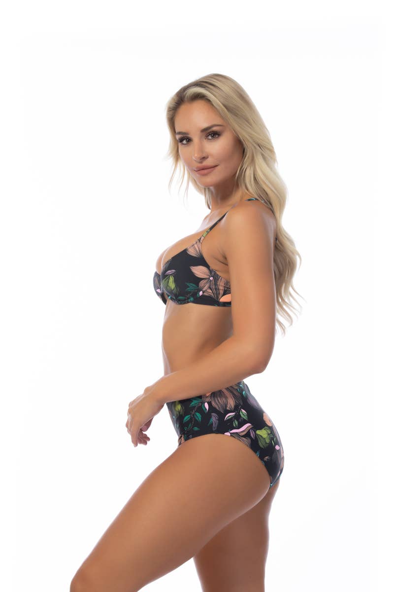 BLACK FLORAL UNDERWIRE HIGH WASIT BIKINI SET