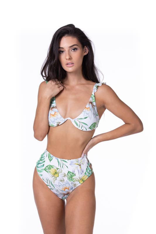 FLORAL UNDERWIRE RUFFLE TRIM BIKINI SET