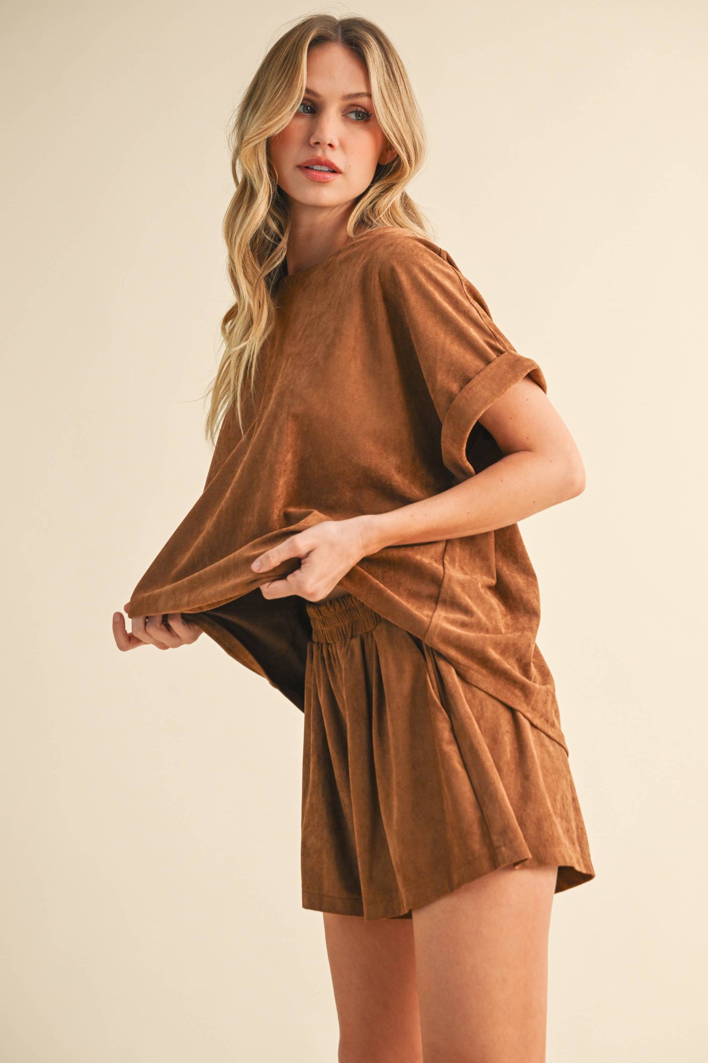 Suede 2 piece short set